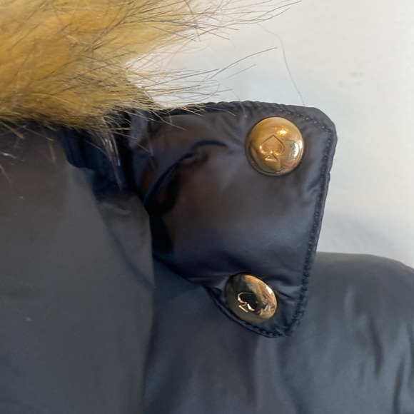 KATE SPADE Black Puffer Jacket with Removable Faux Fur Hood, Size S/P - Picture 7 of 13